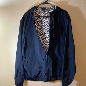 FOREVER21 Black / Cheetah Reversible Windbreaker Jacket